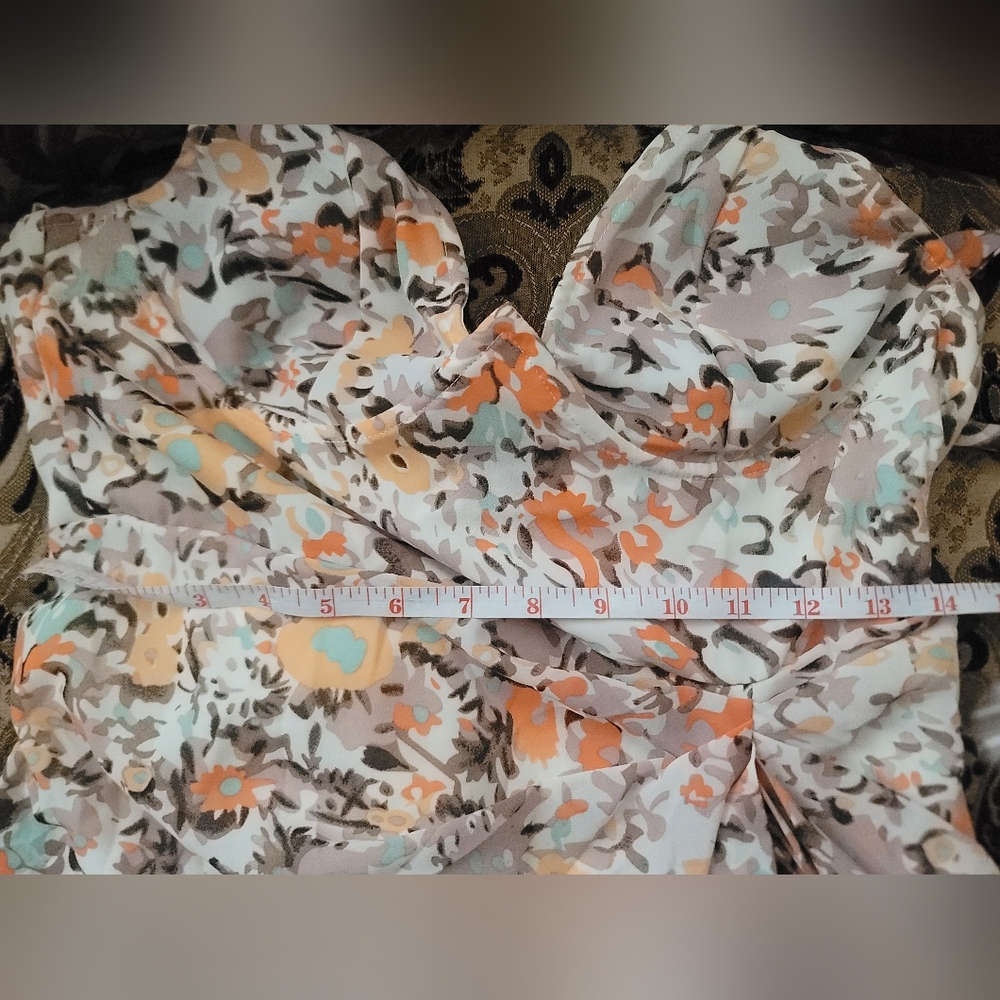 Pretty Little Thing Peach Floral Print Underwire Detail Draped Midi Dress Sz8 US - Picture 5 of 6